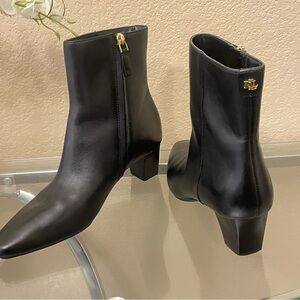 Polo by Ralph Lauren Black Ankle Boots with Gold Accents like new